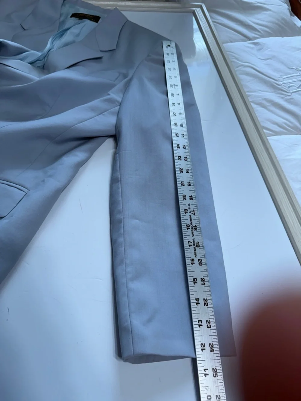 Brooks Brothers Light Blue Wool Suit Set Blazer Jacket & Pants Size 14 Flaws